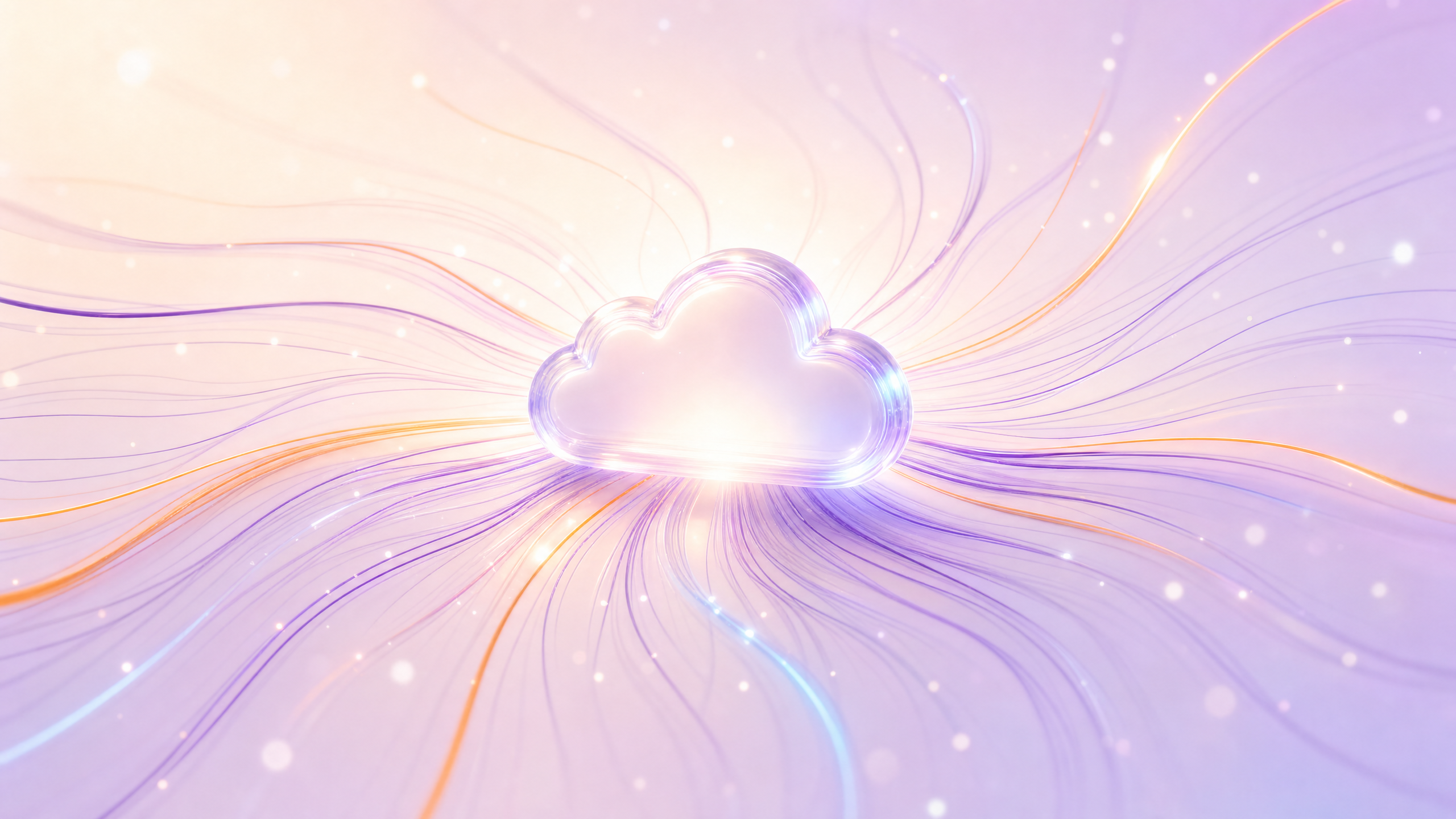 Abstract glowing cloud icon with uncontrolled light trails, representing OneDrive permissions that drift and never expire